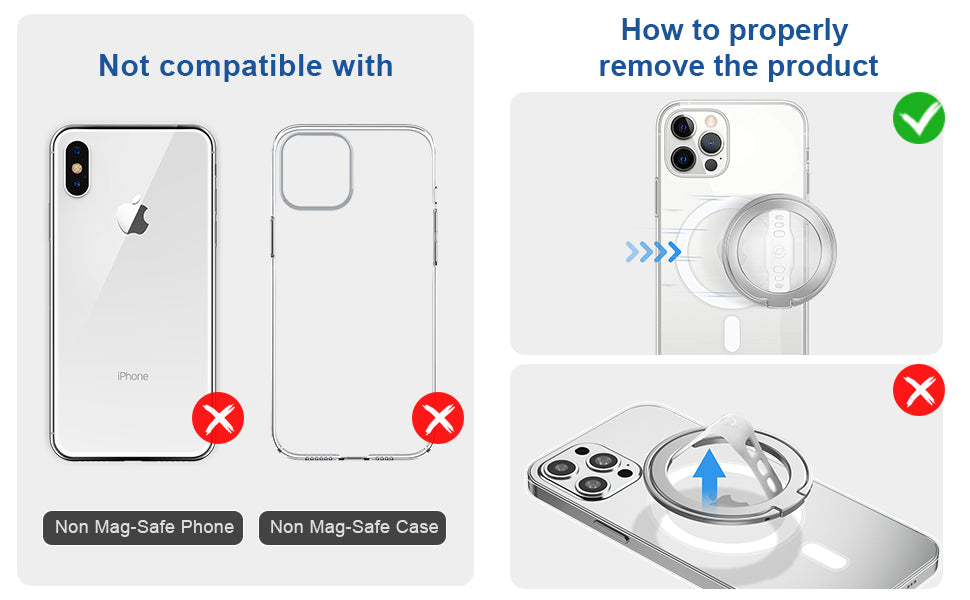 EWA Magnetic Phone Grip and Stand with Silicone Finger Strap for Magsafe Ring Holder Only for iPhone 13 12 Pro/Pro Max/Mini