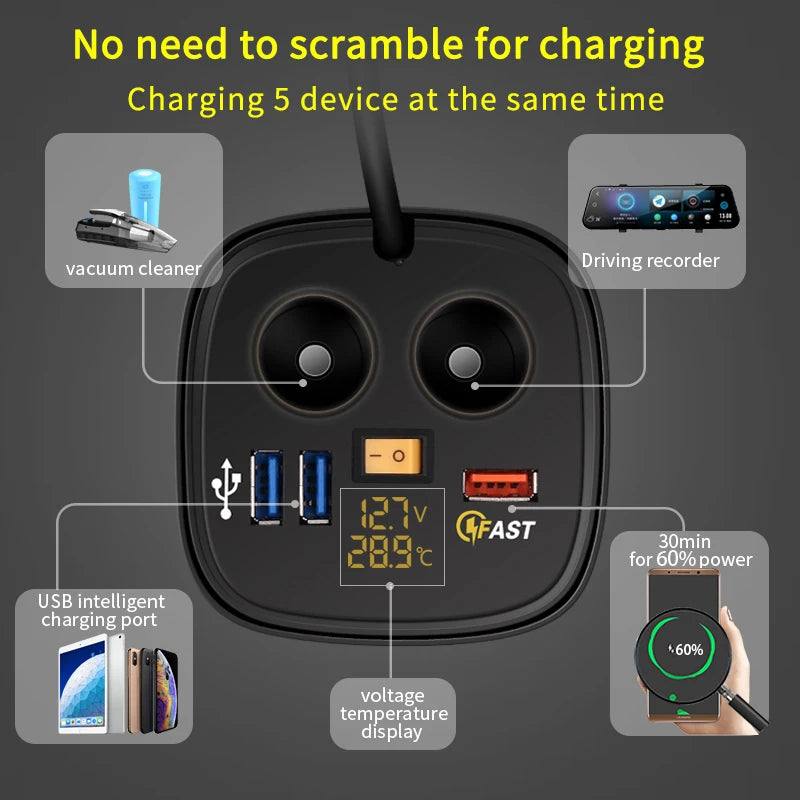 9V 8A Phone Usb 12V Car Charger Cup for iphone samsung huawei Xiaomi Dual Cigarette Lighter Socket Adapter Fast Charger QC 3.0