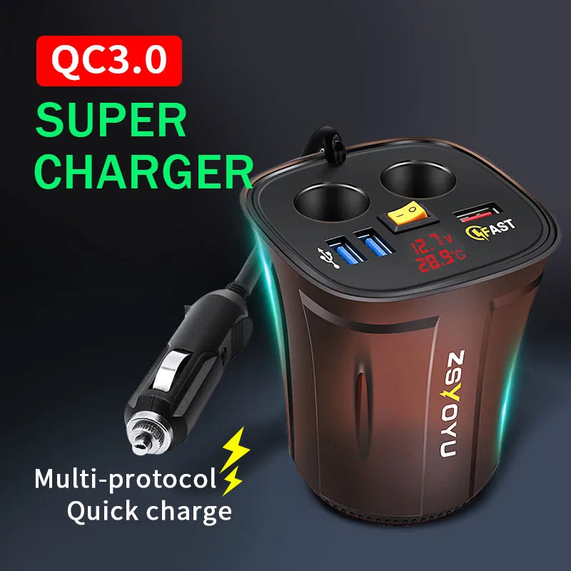 9V 8A Phone Usb 12V Car Charger Cup for iphone samsung huawei Xiaomi Dual Cigarette Lighter Socket Adapter Fast Charger QC 3.0