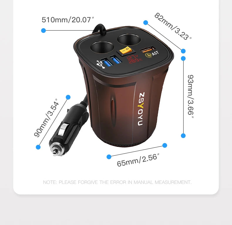 9V 8A Phone Usb 12V Car Charger Cup for iphone samsung huawei Xiaomi Dual Cigarette Lighter Socket Adapter Fast Charger QC 3.0