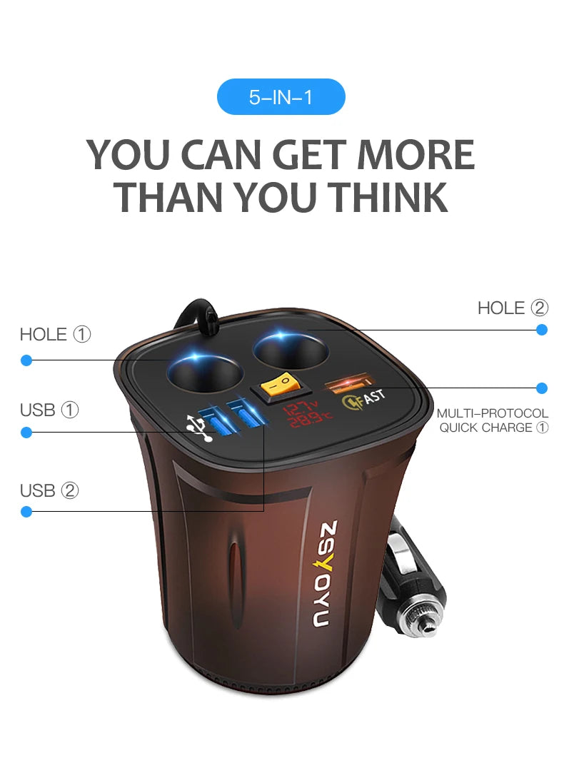 9V 8A Phone Usb 12V Car Charger Cup for iphone samsung huawei Xiaomi Dual Cigarette Lighter Socket Adapter Fast Charger QC 3.0