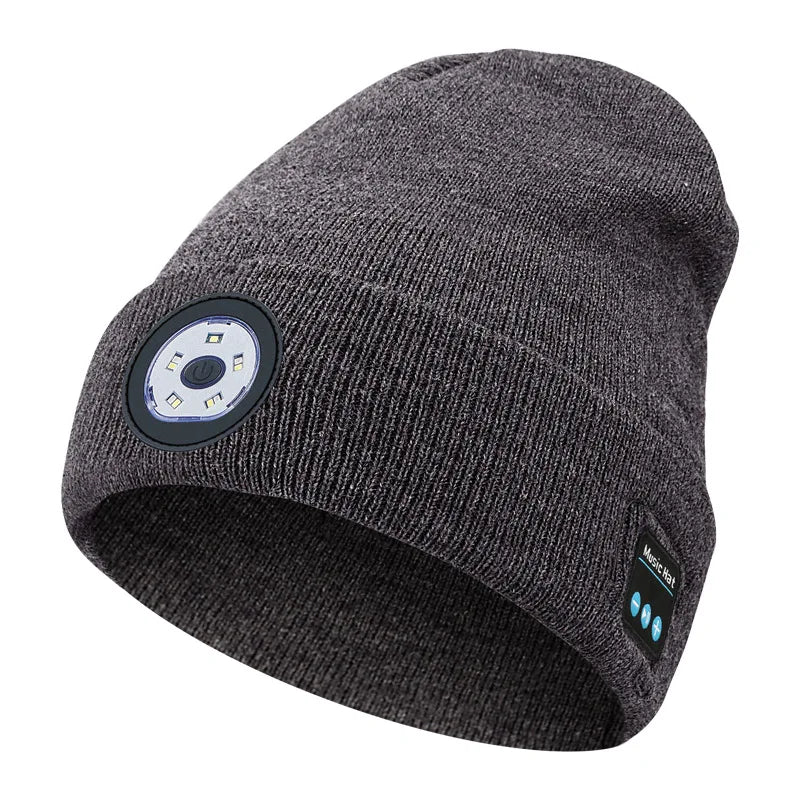 Can be equipped with Wireless Bluetooth music knitted hat new outdoorledlighting rechargeable detachable luminous sleeve cap