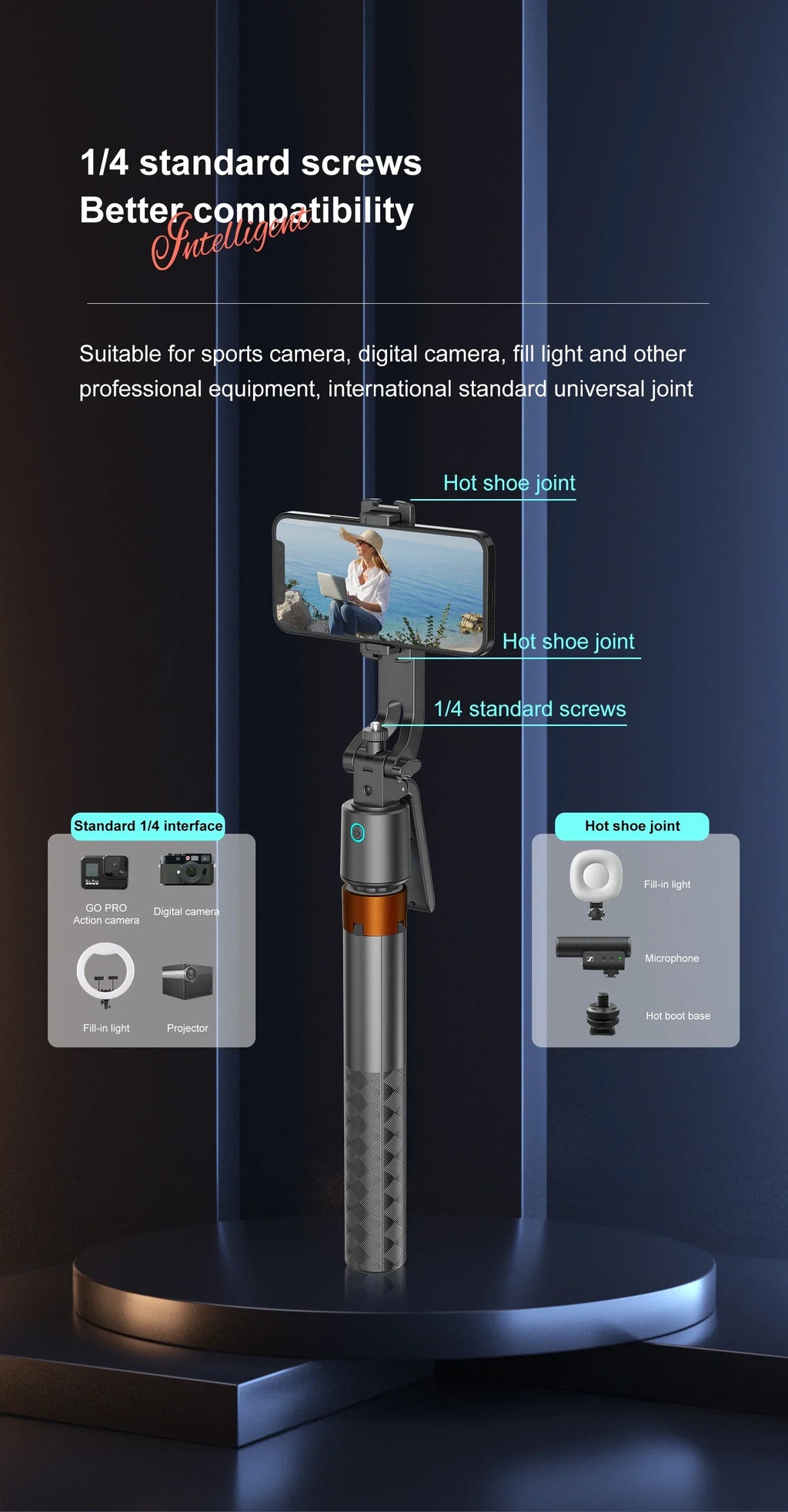 180cm70.9in Facial Tracking 360°Rotation Gimbals Stabilizer Selfie Stick Intelligent Phone Holder Tripod for Mobile Camera GoPro