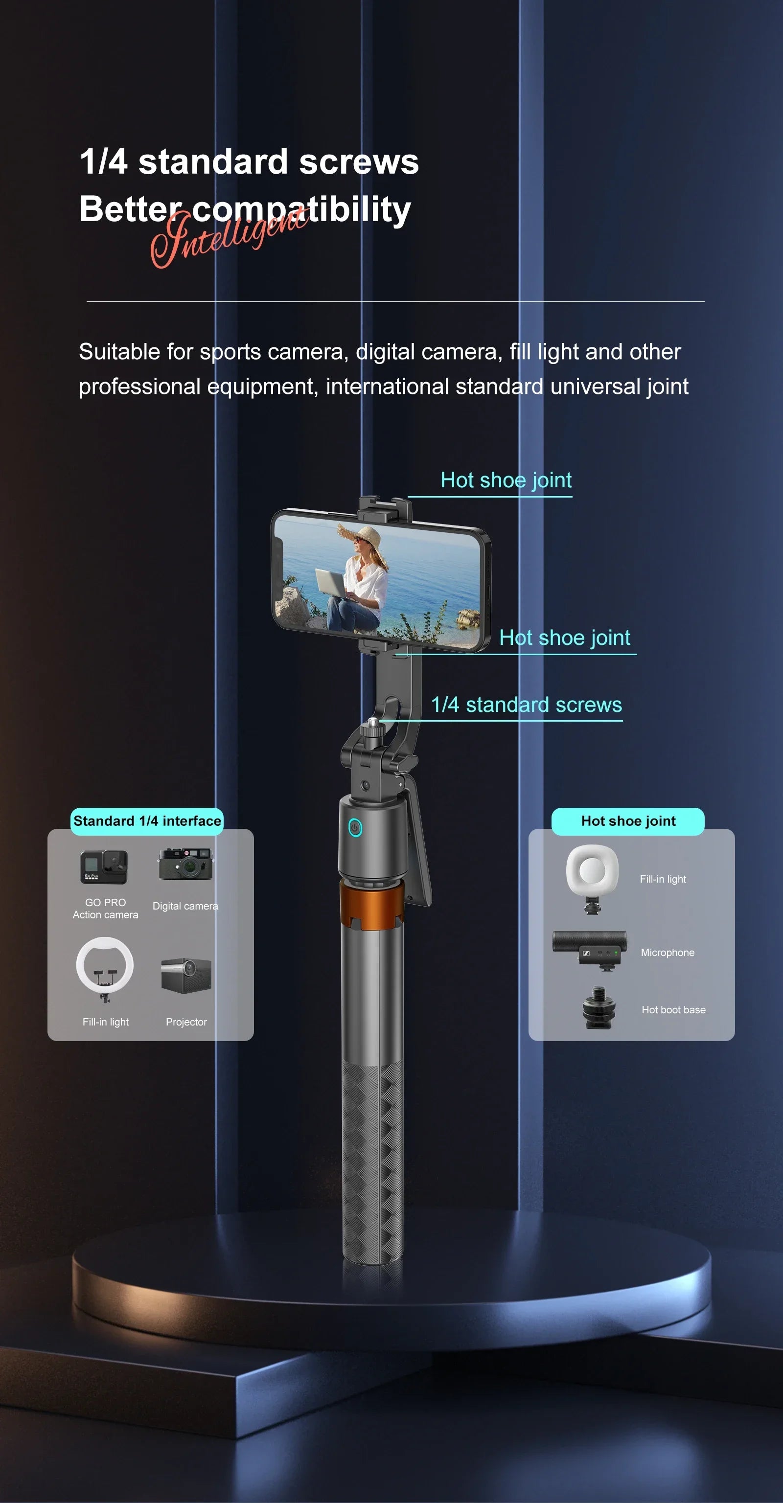 180cm70.9in Facial Tracking 360°Rotation Gimbals Stabilizer Selfie Stick Intelligent Phone Holder Tripod for Mobile Camera GoPro