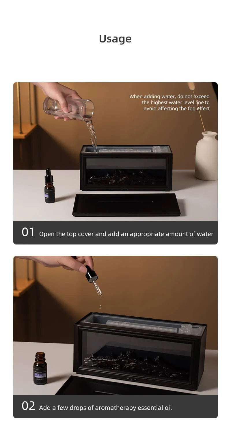 Simulated Fireplace Flames Aroma Diffuser Aromatherapy Essential Oils Ultrasonic Air Humidifier Sprayer Remote Controls