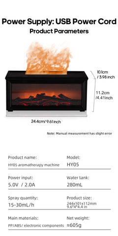 Simulated Fireplace Flames Aroma Diffuser Aromatherapy Essential Oils Ultrasonic Air Humidifier Sprayer Remote Controls