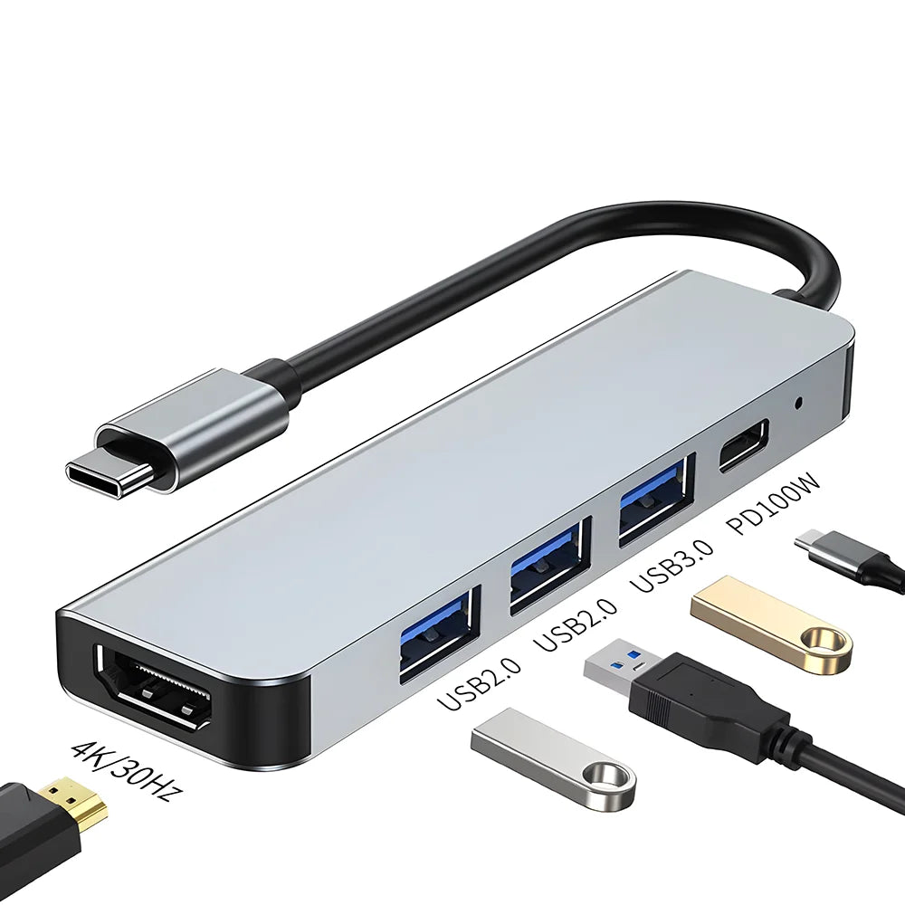 8 In 2 USB Hub USB C Docking Station Type-C Adapter To 4K60Hz HDMI USB 3.0 5Gbps RJ45 1000Mbps Splitter With SD/TF For Laptop