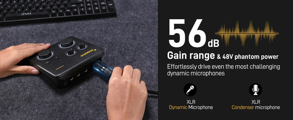 MAONO USB Audio Interface for PC,XLR Input 24-bit/192kHz Routing Software LOOPBACK ASIO for Recording Music,Guitar,DAW PS22 Lite