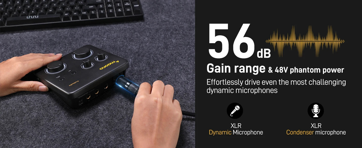 MAONO USB Audio Interface for PC,XLR Input 24-bit/192kHz Routing Software LOOPBACK ASIO for Recording Music,Guitar,DAW PS22 Lite