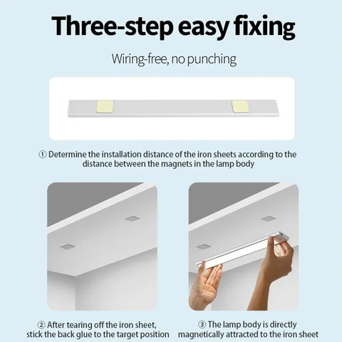Motion Sensor Under Cabinet Light – USB Rechargeable, 3 Colors, 10–60cm