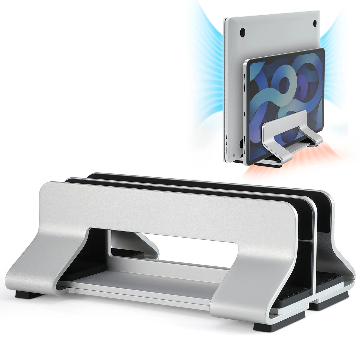 Vertical Laptop Stand Tool-Free Adjustable Aluminum Laptop Stand Holder Vertical Width From 0.35"-1.6" Support Almost All Laptop