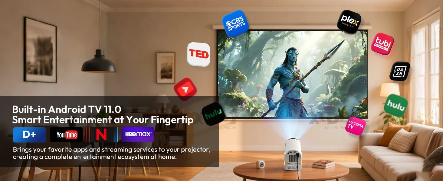 XGODY 4K 1080p LED Projector with 12000 Lumen Brightness, WiFi 6 Bluetooth 5.0 Portable Home Theater System for entertainment