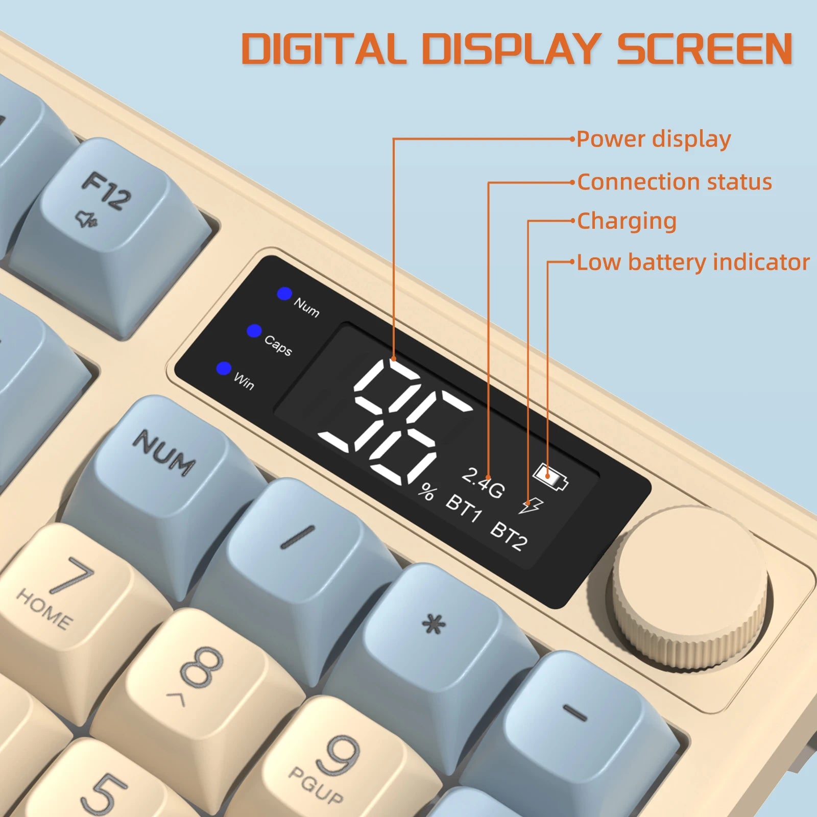 ZIYOU LANG Wireless Gaming Keyboard with Display Screen & Knob, Bluetooth/2.4GHz Quiet Membrane Keyboard, 3000mAh Rechargeable
