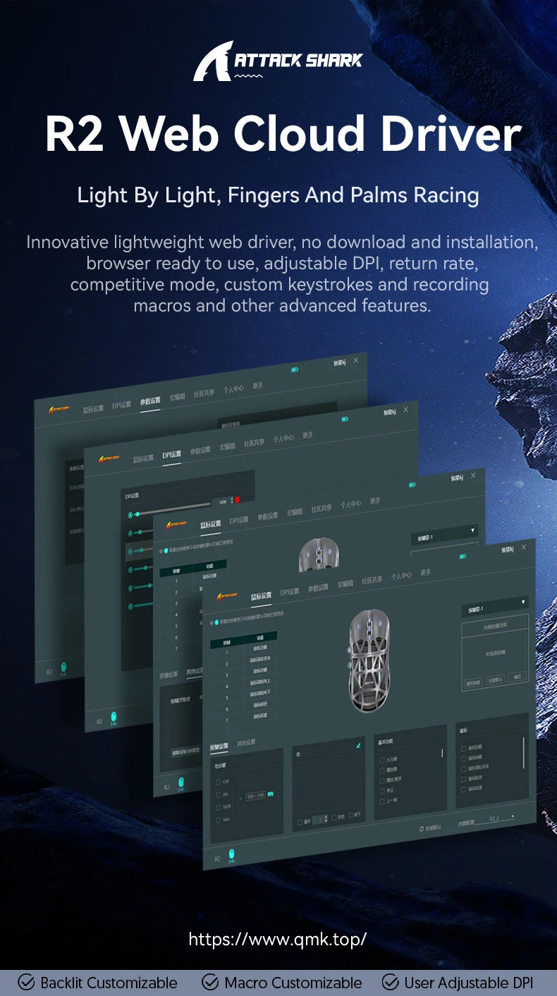 Attack Shark R2 Gaming Wireless Mouse PAW3950 8K Magnesium Alloy Lightweight Gaming Mouse Bluetooth Tri-Mode for Gaming/Office