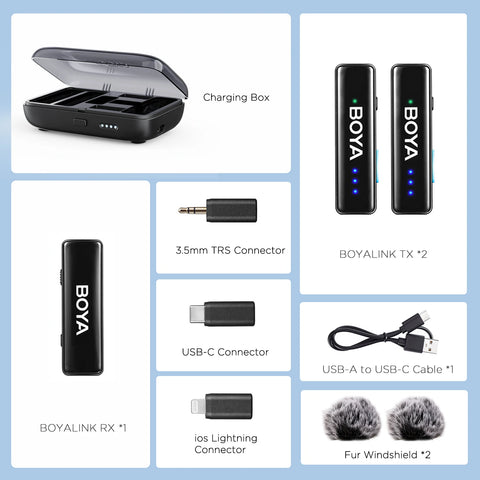 BOYA BOYALINK 2 Wireless Lavalier Microphone for iPhone Android DSLR Cameras Smartphone Gaming Youtube Video Recording Streaming