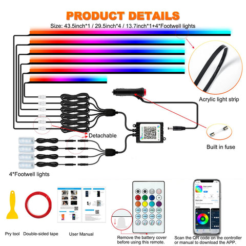 Universal Symphony Car RGB LED Ambient Lights USB