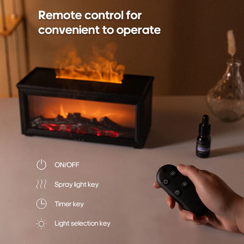 Simulated Fireplace Flames Aroma Diffuser Aromatherapy Essential Oils Ultrasonic Air Humidifier Sprayer Remote Controls