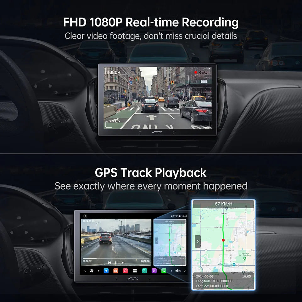 ATOTO FHD02DV FHD 1080P On-Dash DVR Front Camera Wide Angle WDR Night Vision G-Sensor Loop Recording Outage-Proof for X10 Series