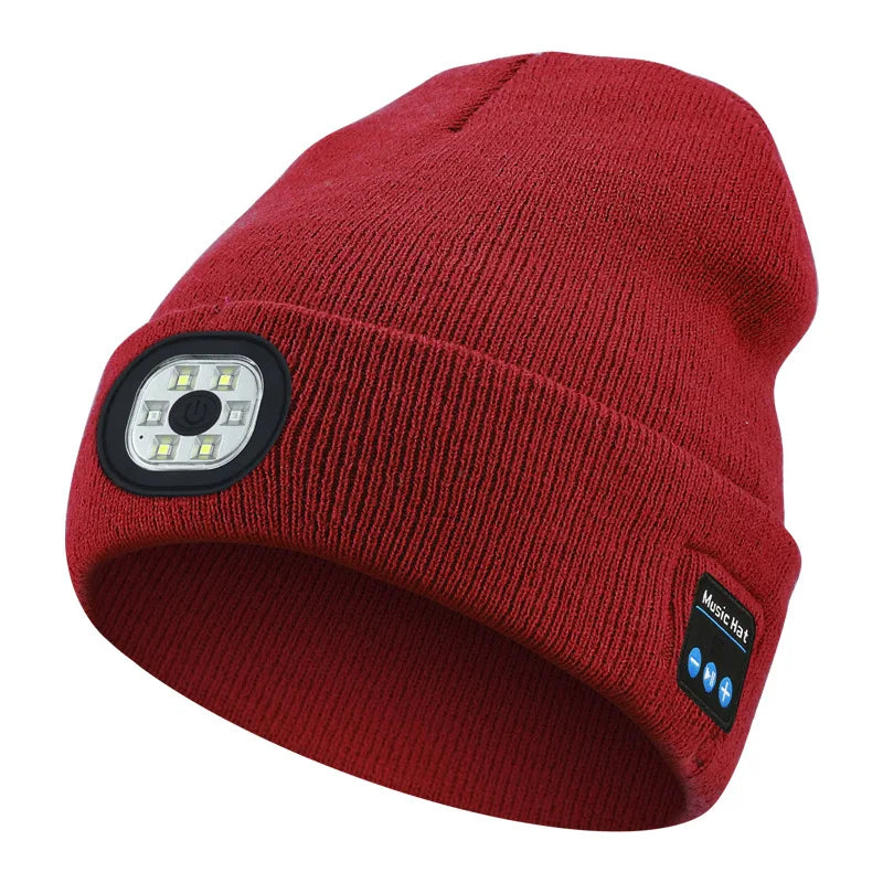Can be equipped with Wireless Bluetooth music knitted hat new outdoorledlighting rechargeable detachable luminous sleeve cap