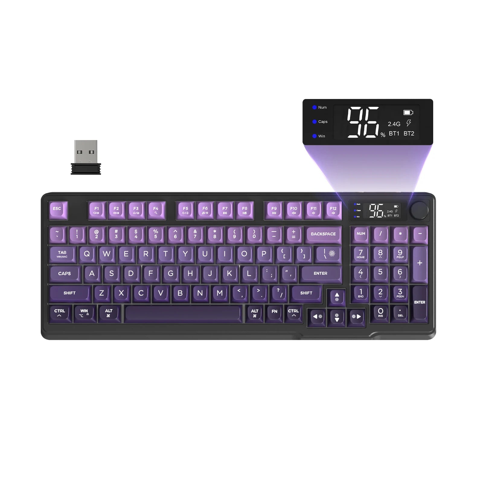 ZIYOU LANG Wireless Gaming Keyboard with Display Screen & Knob, Bluetooth/2.4GHz Quiet Membrane Keyboard, 3000mAh Rechargeable