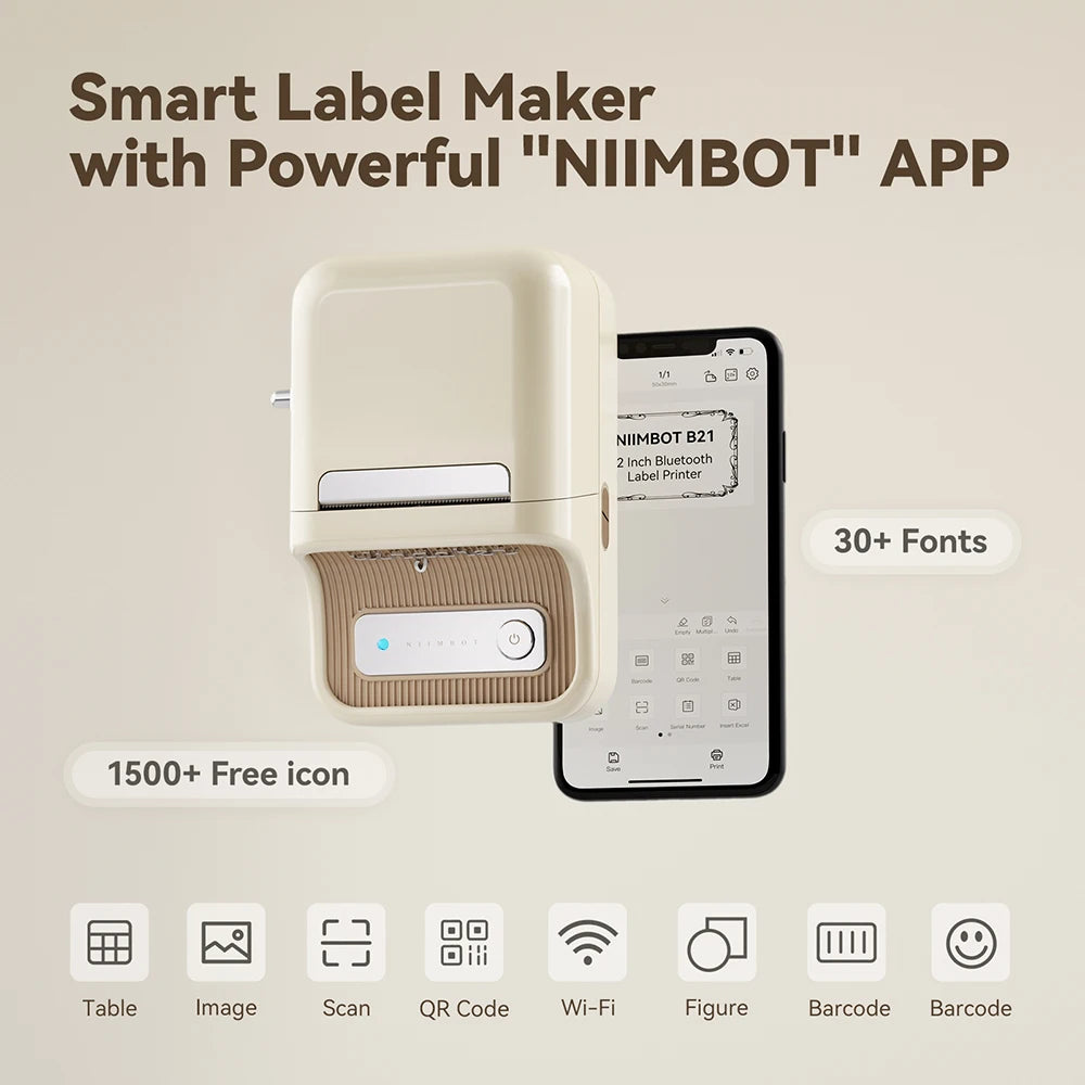 NiiMbot B21 Mini Thermal Printer Wireless Barcode Label Maker Bluetooth Portable Adhesive Label Printers for Office Commercial