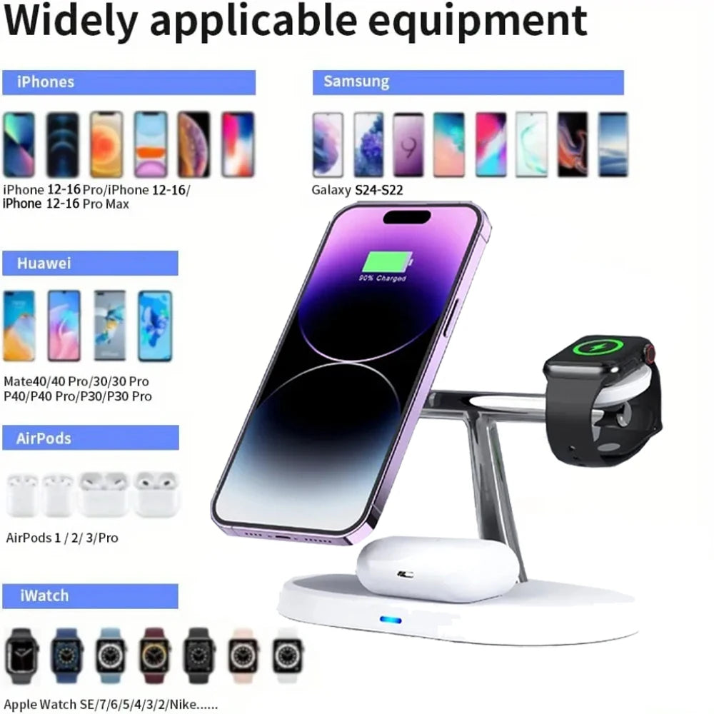 100W 3 in 1 Magnetic Wireless Charger Stand For Magsafe iPhone 16-12 Apple Watch 8 7 Airpods Pro Samsung Fast Charging Station