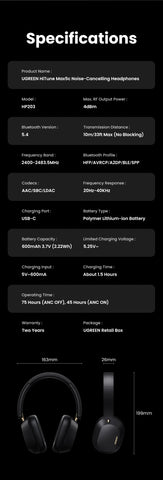 UGREEN Max5c Wireless Bluetooth Headphones ANC 43dB Active Noise Cancellation Hi-Res LDAC 75H Spatial Audio Earphones Headset
