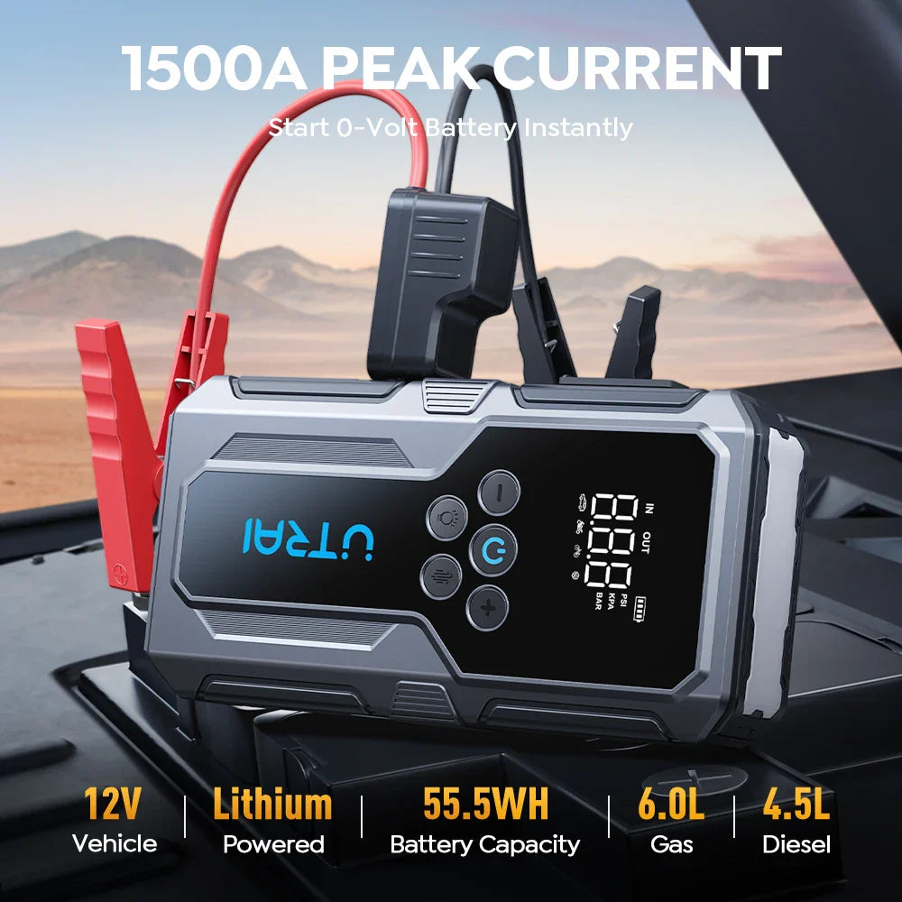 Portable Car Battery Booster connecting to car battery