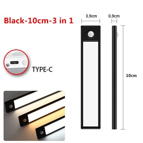 Motion Sensor Under Cabinet Light – USB Rechargeable, 3 Colors, 10–60cm