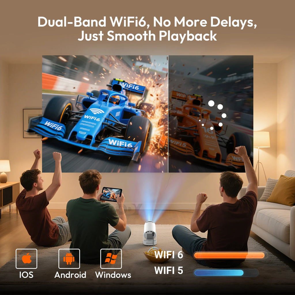 XGODY 4K 1080p LED Projector with 12000 Lumen Brightness, WiFi 6 Bluetooth 5.0 Portable Home Theater System for entertainment