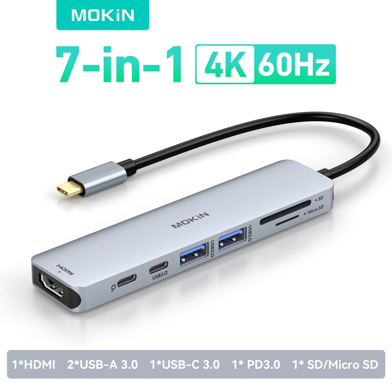 MOKiN 7-in-1 USB C Hub for MacBook Pro Air M2 M1 HP Type C 4K60Hz to HDMI Adapter,Docking Station with PD 100W,3 USB3.0 usb hub