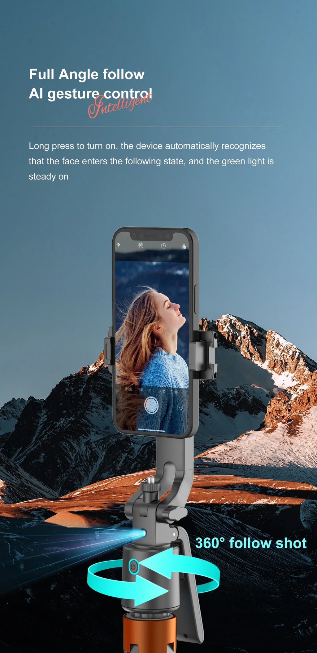 180cm70.9in Facial Tracking 360°Rotation Gimbals Stabilizer Selfie Stick Intelligent Phone Holder Tripod for Mobile Camera GoPro