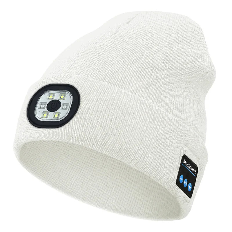 Can be equipped with Wireless Bluetooth music knitted hat new outdoorledlighting rechargeable detachable luminous sleeve cap