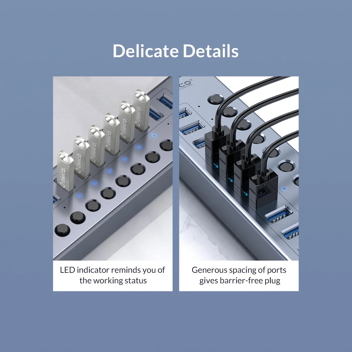 ORICO Powered USB Hub Splitter Socket with Multi USB 3.0 Port Slot Plug On-Off Key Switch Dock Power Strip Adapter for PC Lapto