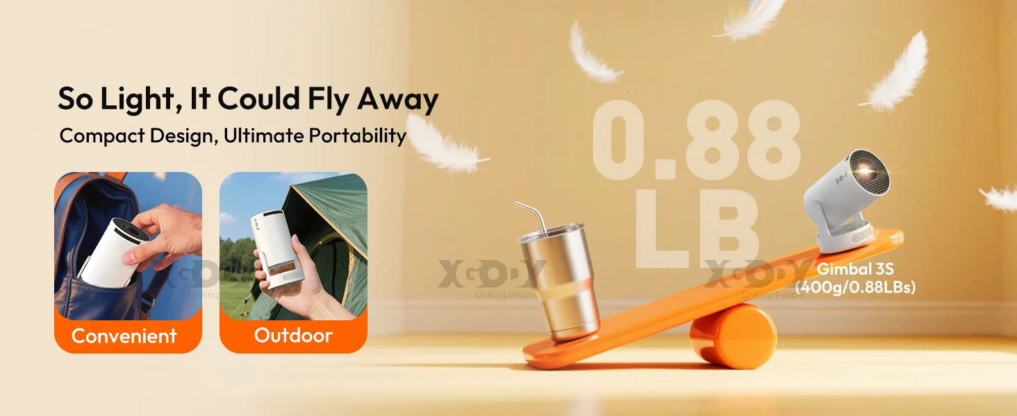 XGODY 4K 1080p LED Projector with 12000 Lumen Brightness, WiFi 6 Bluetooth 5.0 Portable Home Theater System for entertainment