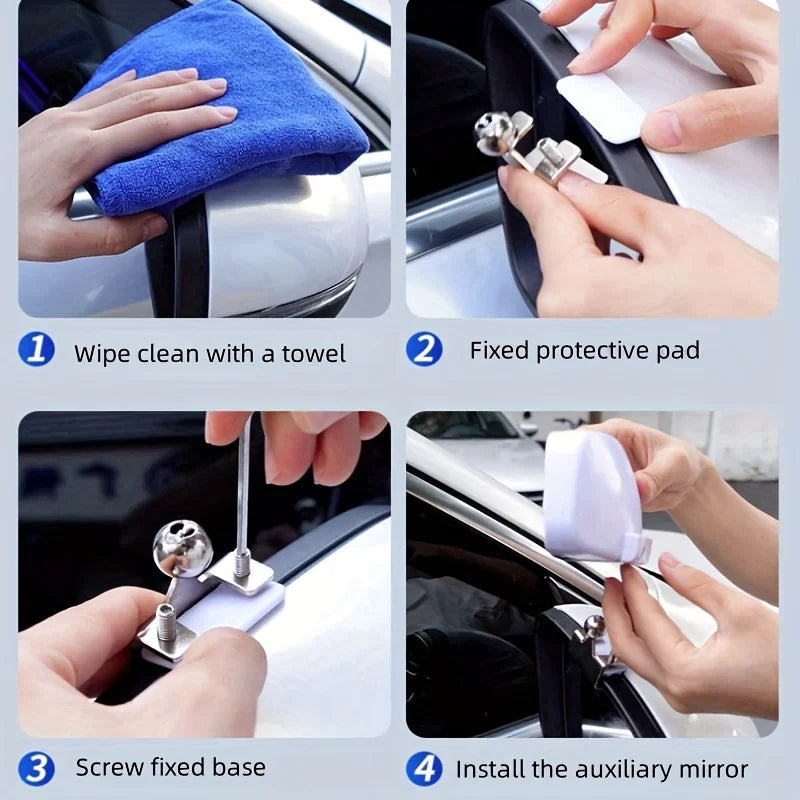 Universal Fit Front View Blind Spot Mirror with Convex Lens - 360° Adjustable