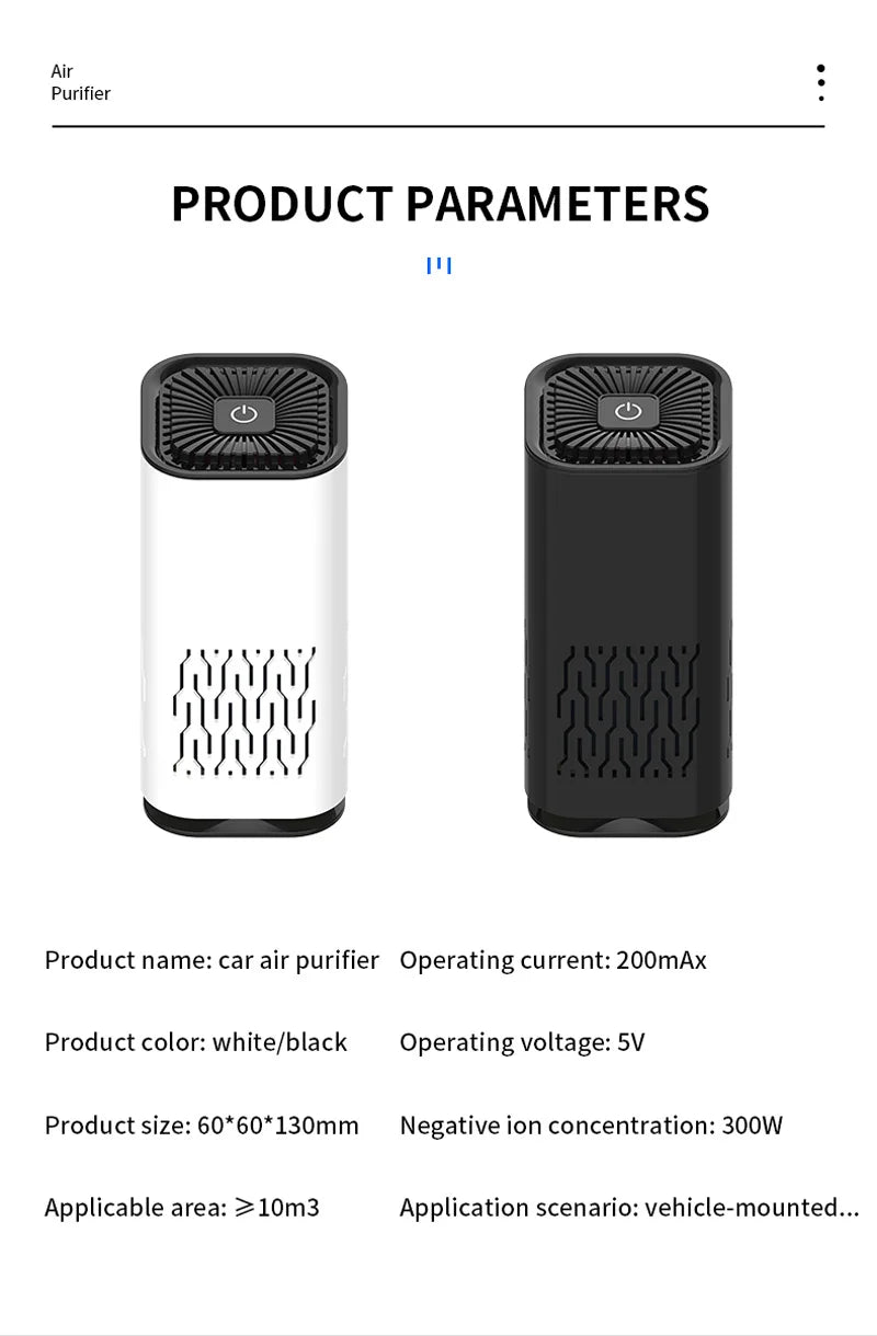 Car Air Purifier USB Rechargeable Negative Ion Odor Removal Formaldehyde Deodorant Air Freshener With Atmosphere Light For Car