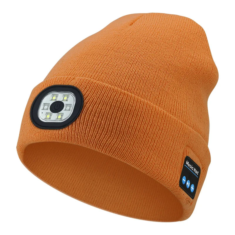 Can be equipped with Wireless Bluetooth music knitted hat new outdoorledlighting rechargeable detachable luminous sleeve cap