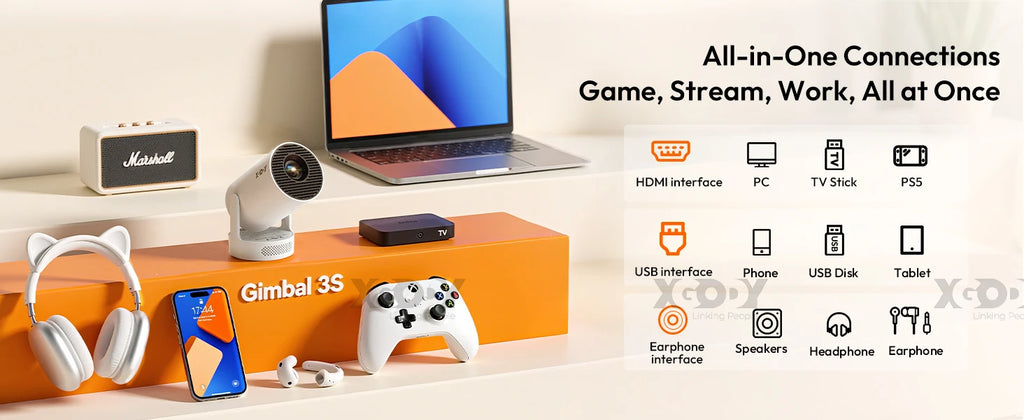 XGODY 4K 1080p LED Projector with 12000 Lumen Brightness, WiFi 6 Bluetooth 5.0 Portable Home Theater System for entertainment