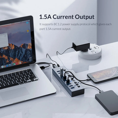 ORICO Powered USB Hub Splitter Socket with Multi USB 3.0 Port Slot Plug On-Off Key Switch Dock Power Strip Adapter for PC Laptop