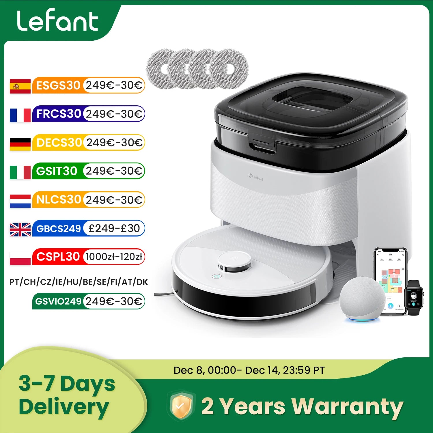 LEFANT M3 M3L Robot Vacuum Cleaner with Mapping, 12000Pa Suction, Emptying Station, Automatic Washing and Drying, DTOF Laser