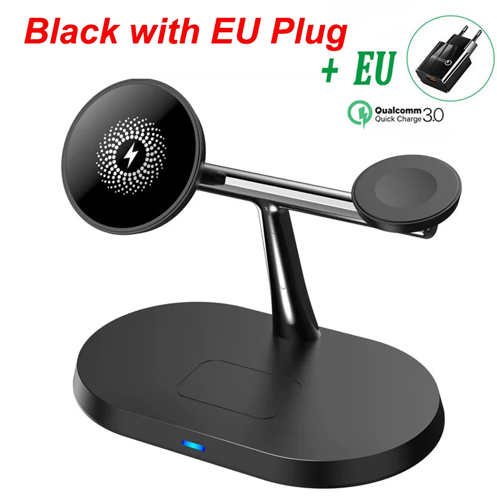 100W 3 in 1 Magnetic Wireless Charger Stand For Magsafe iPhone 16-12 Apple Watch 8 7 Airpods Pro Samsung Fast Charging Station