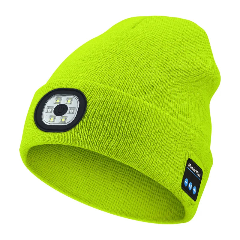 Can be equipped with Wireless Bluetooth music knitted hat new outdoorledlighting rechargeable detachable luminous sleeve cap