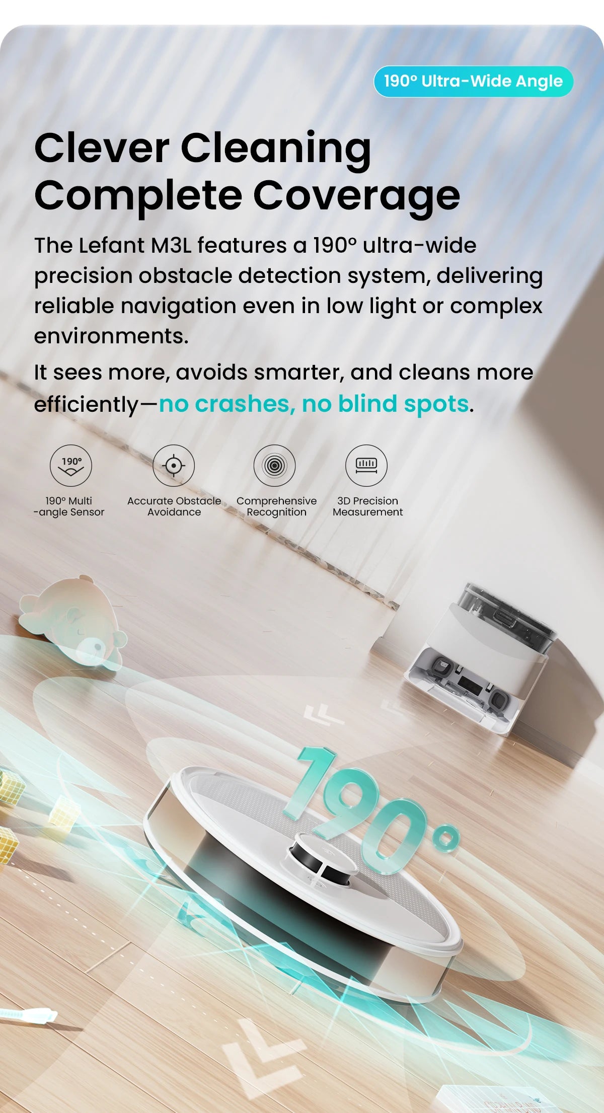 LEFANT M3L Robot Vacuum Cleaner, All-in-one Base Station,12000 Pa Suction 220 min Battery, DToF Navigation, Double Rotary Cloth