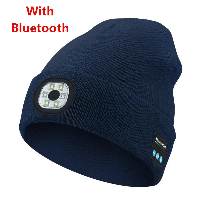 Can be equipped with Wireless Bluetooth music knitted hat new outdoorledlighting rechargeable detachable luminous sleeve cap