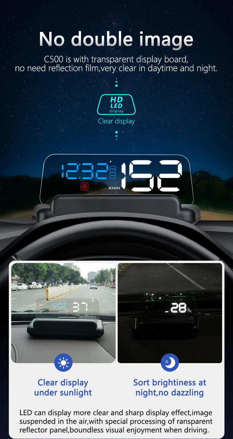 C500 OBD2 T900 GPS HUD Car Head-Up Display OBD Windshield Projector Speedometer Digital Auto Accessories Automotive Electronics