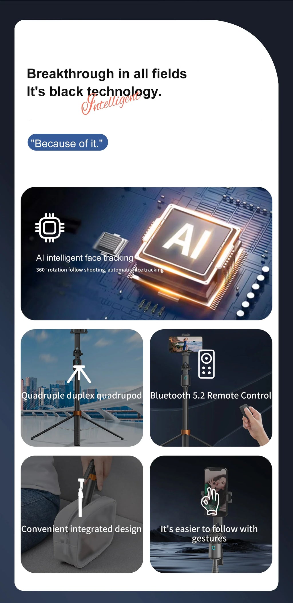 180cm70.9in Facial Tracking 360°Rotation Gimbals Stabilizer Selfie Stick Intelligent Phone Holder Tripod for Mobile Camera GoPro