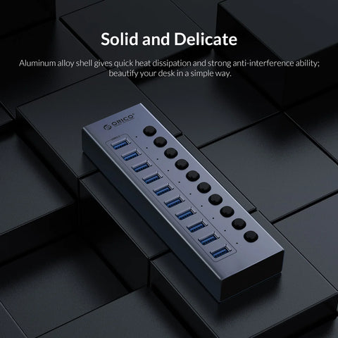 ORICO Powered USB Hub Splitter Socket with Multi USB 3.0 Port Slot Plug On-Off Key Switch Dock Power Strip Adapter for PC Laptop
