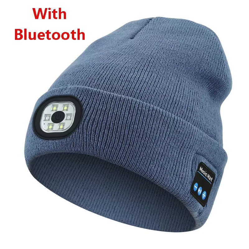 Can be equipped with Wireless Bluetooth music knitted hat new outdoorledlighting rechargeable detachable luminous sleeve cap