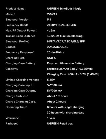UGREEN LCD Full Color Smart Screen Wireless TWS Bluetooth Earphones Earbuds 52dB Active Noise Cancelling ANC In Ear Headphones